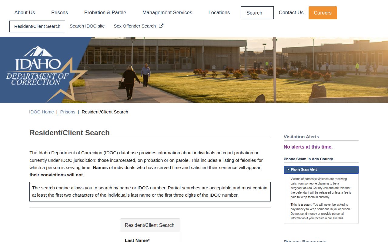 Owyhee County released inmate IDOC offender search fields