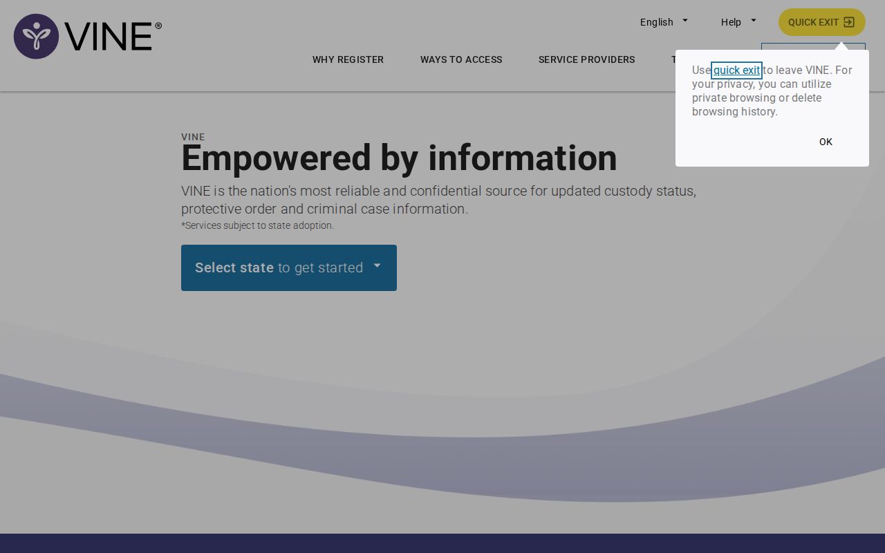 Owyhee County VINE inmate check and release notification interface